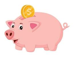 cerdito banco con moneda. vector ilustración