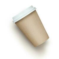 Blank take away kraft coffee cup with white lid isolated on white background photo