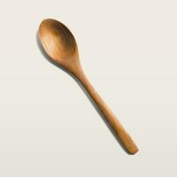 Used brown wooden spoon with flat lay concept isolated on white background. photo