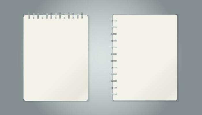 Realistic template notepad with spiral. Blank cover design. School business diary. Office stationery notebook on gray background