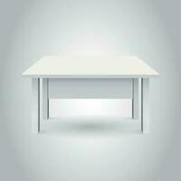 Vector 3d table for object presentation. Empty white top table isolated on gray background.