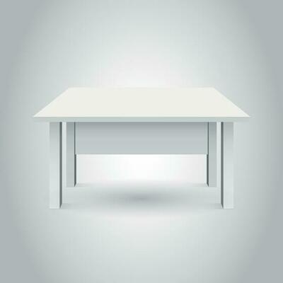 Vector 3d table for object presentation. Empty white top table isolated on gray background.