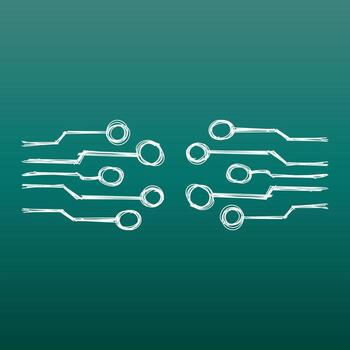 Hand drawn circuit board icon. Doodle scetch technology scheme symbol flat vector on green background.