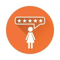 Customer reviews, rating, user feedback concept vector icon. Flat illustration on orange background with long shadow.