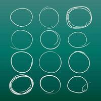 Set of the hand drawn scribble circles. Vector element. Illustration on green background.