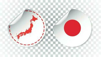 Japan sticker with flag and map. Label, round tag with country. Vector illustration on isolated background.