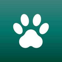 Paw print icon vector illustration on green background. Dog, cat, bear paw symbol flat pictogram.