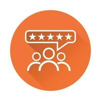 Customer reviews, rating, user feedback concept vector icon. Flat illustration on orange background with long shadow.