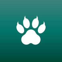 Paw print icon vector illustration on green background. Dog, cat, bear paw symbol flat pictogram.