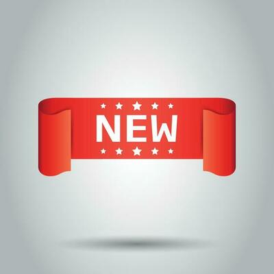 New ribbon vector icon. Discount, new arrival sticker label on white background.