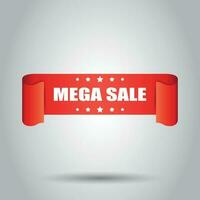 Mega sale ribbon vector icon. Discount sticker label on white background.