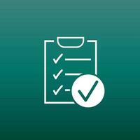 Checklist vector icon. Survey vector illustration in flat design on green background.