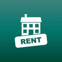 Rent house icon. Vector illustration in flat style on green background.