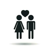 Vector man and woman with heart icon on white background. Modern flat pictogram. Simple flat symbol for web site design.