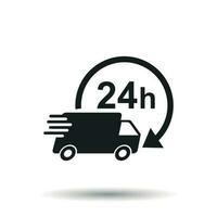 Delivery 24h truck with clock vector illustration. 24 hours fast delivery service shipping icon. Simple flat pictogram for business, marketing or mobile app internet concept