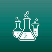 Chemical test tube pictogram icon. Laboratory glassware or beaker equipment isolated on green background. Experiment flasks. Trendy modern vector symbol.