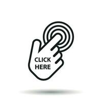 Click here icon. Hand cursor signs. Black button flat vector illustration.
