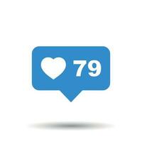 Like, comment, follower icon. Blue flat vector illustration with heart on white background.