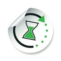 Time sticker icon. Flat vector illustration with hourglass on white background.