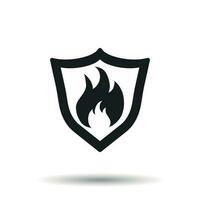 Fire warning sign shield. Fire flame vector illustration on white background.