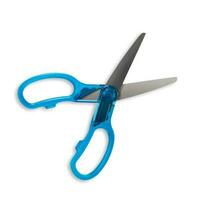 Close view sharp scissors isolated on white background. photo