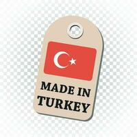 Hang tag made in Turkey with flag. Vector illustration on isolated background.