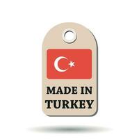 Hang tag made in Turkey with flag. Vector illustration on white background.