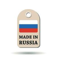 colgar etiqueta hecho en Rusia con bandera. vector ilustración en blanco antecedentes.