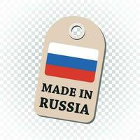 Hang tag made in Russia with flag. Vector illustration on isolated background.