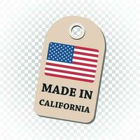 Hang tag made in California with flag. Vector illustration on isolated background.