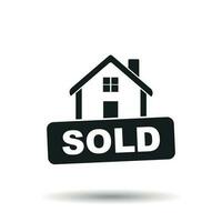 House with sold sign. Flat vector illustration on white background