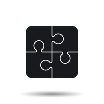 Puzzle icon. Flat vector illustration. Puzzle game sign symbol with shadow on white background.