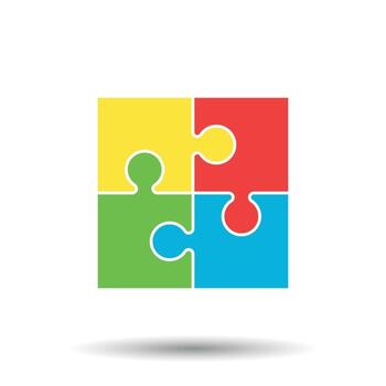 Puzzle icon. Flat vector illustration. Puzzle game sign symbol with shadow on white background.