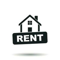 Rent sign with house. Home for rental. Vector illustration in flat style.