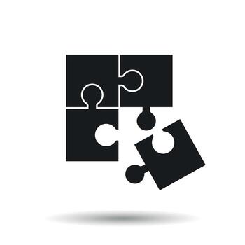 Puzzle icon. Flat vector illustration. Puzzle game sign symbol with shadow on white background.