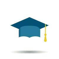 Graduation cap flat design icon. Finish education symbol. Graduation day celebration element on white background. vector