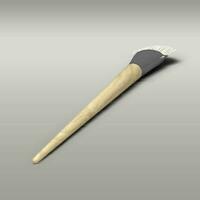 White brush for painting with wooden handler isolated on grey background. photo