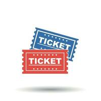 Ticket icon. Flat vector illustration. Ticket sign symbol with shadow on white background.