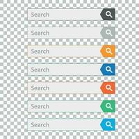 Search bar field. Set vector interface elements with search button. Flat vector illustration on isolated background.