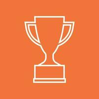 Trophy cup flat vector icon in line style. Simple winner symbol. White illustration isolated on orange background.