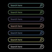 Search bar field. Set vector interface elements with search button. Flat vector illustration on black background.