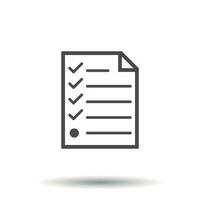 Checklist icon. Flat vector illustration. Document check sign symbol with shadow on white background.