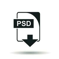 PSD icon. Flat vector illustration. PSD download sign symbol with shadow on white background.