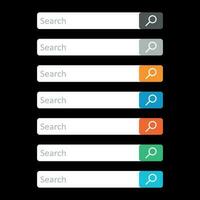 Search bar field. Set vector interface elements with search button. Flat vector illustration on black background.