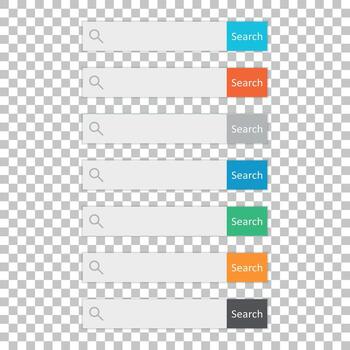 Search bar field. Set vector interface elements with search button. Flat vector illustration on isolated background.
