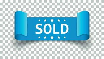 Sold ribbon vector icon. Discount, sale sticker label on isolated background.