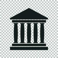 Bank building icon in flat style. Museum vector illustration on isolated background.