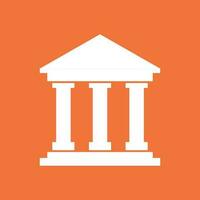 Bank building icon in flat style. Museum vector illustration on orange background.