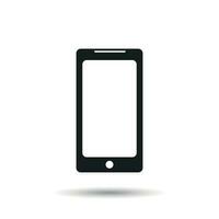 Smartphone icon. Flat vector illustration. Mobile phone sign symbol with shadow on white background.