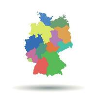 Germany map with federal states icon. Flat vector illustration. Germany sign symbol with shadow on white background.